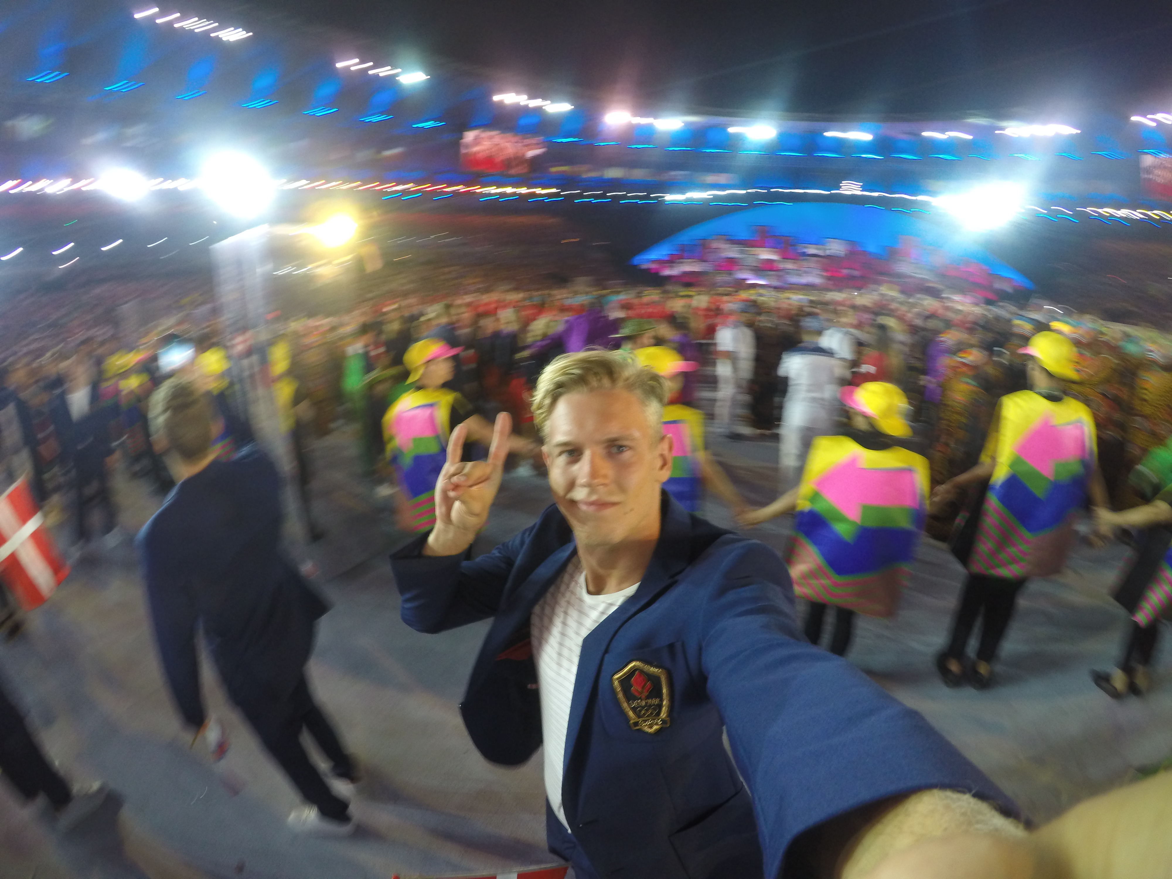 Dahl takes a selfie just before the opening ceremony