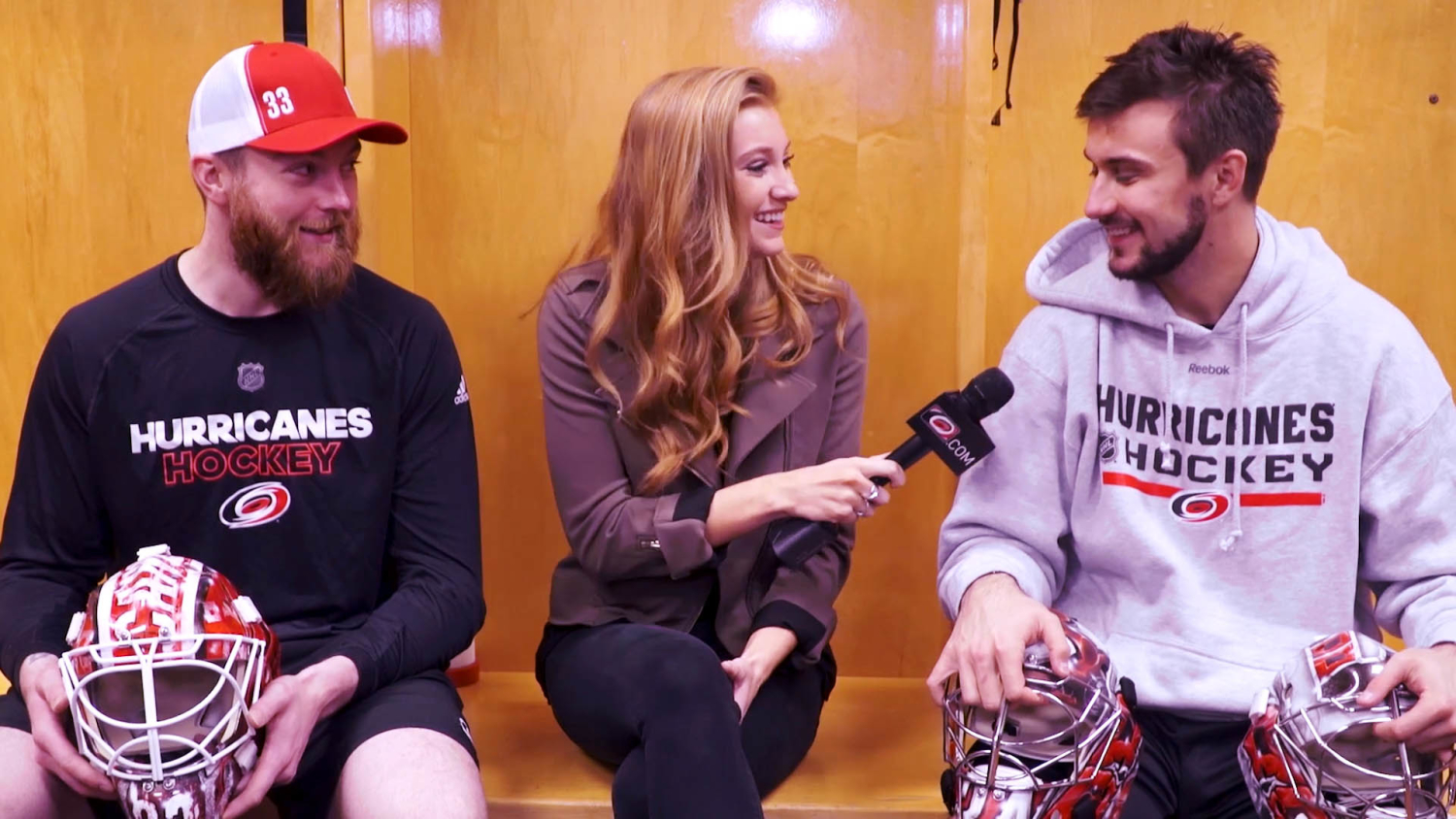 Abby Labar interviews two players from the Carolina Hurricanes