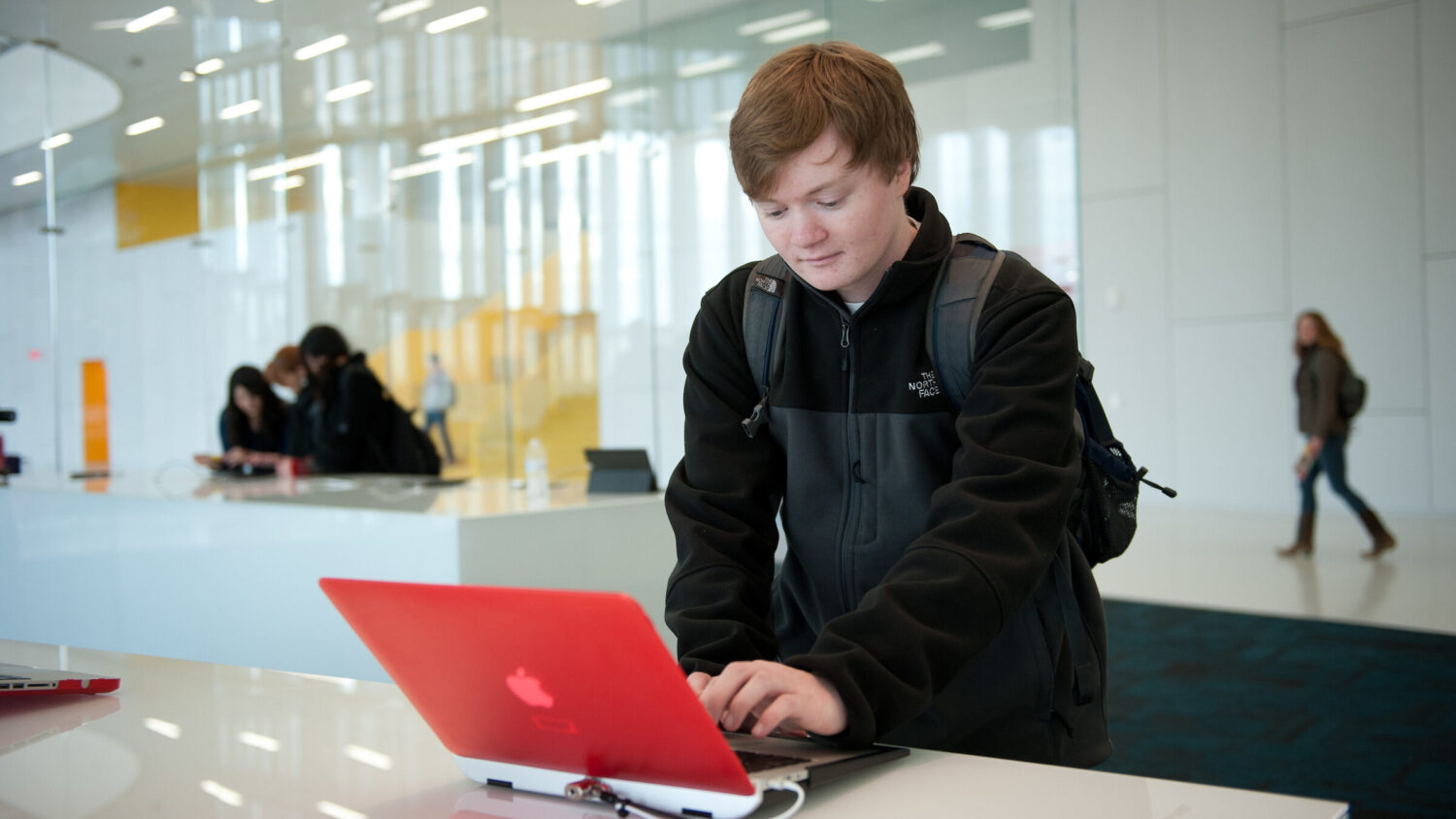 A student uses a laptop